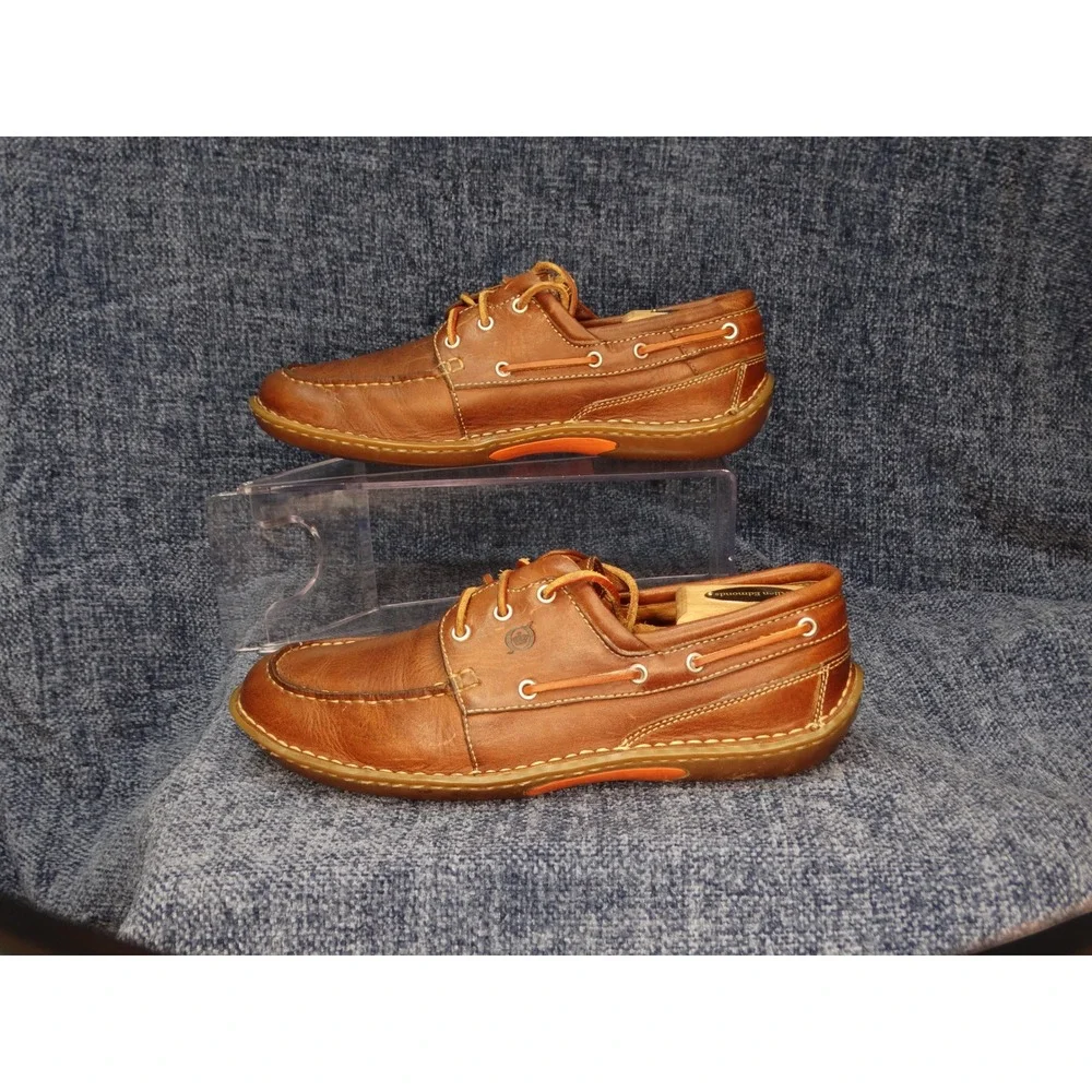 Born Mens 9 EU 42.5 Brown Leather Boat Shoes Moc Toe 3 Eye Deck Loafers MG056